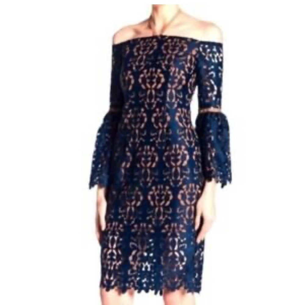 Alexia Admor NWT Navy Lace Off Shoulder Dress 10 Bell Sleeve Cocktail
